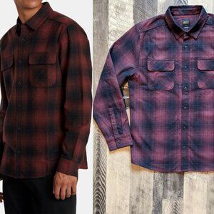 RVCA Dayshift Cotton Flannel Shirt Red Black Plaid Button Down